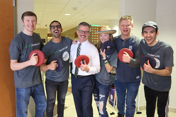 Chancellor on Campus with Students