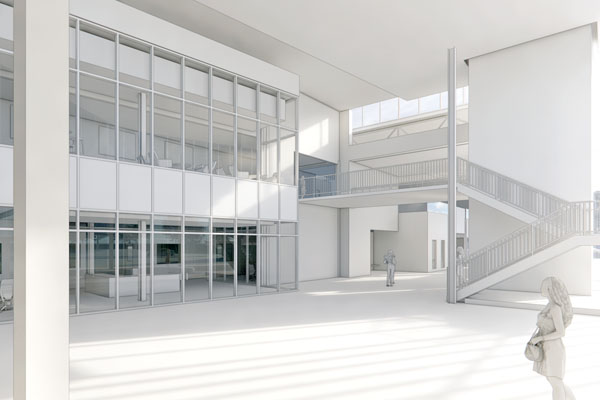 A rendered interior view of the building H renovations