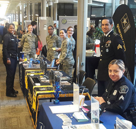 Photo of employers at the OCC Career Fair held on the Royal Oak campus. 