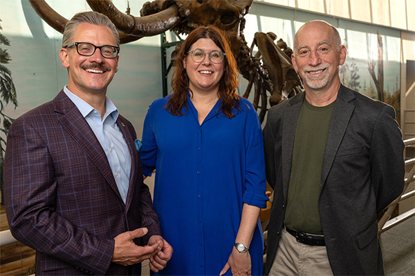 OCC Chancellor Peter Provenzano, Cranbrook Institute of Science The Susan Flint Cooper Director Lucy Hale and Curator of Collections Cameron Wood