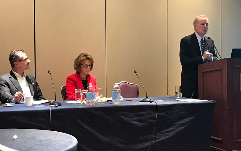 OCC Board of Trustees Chair John McCulloch, Chancellor Peter Provenzano and Vice Chancellor for Legal Affairs and General Counsel Eileen Husband.